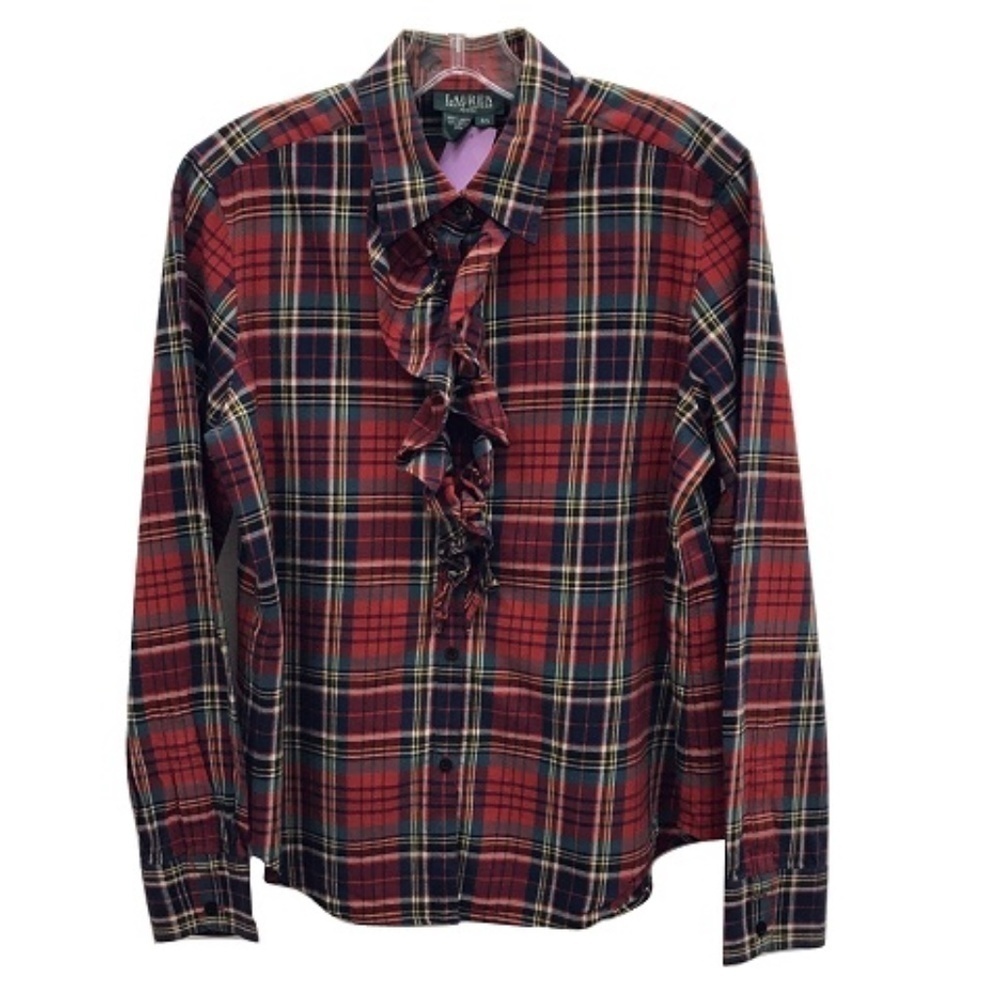 Ralph Lauren Red Plaid Ruffle Blouse